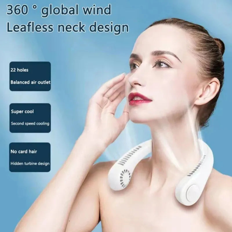 Mini Hanging Neck Fan – High Wind, 3-Speed Adjustable, USB Rechargeable, Portable & Quiet