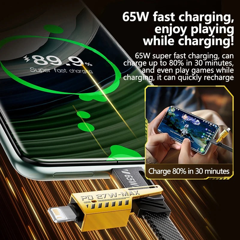 4-in-1 Data Cable – USB-C & Lightning Connectors, Braided Durable Design, Fast Charging