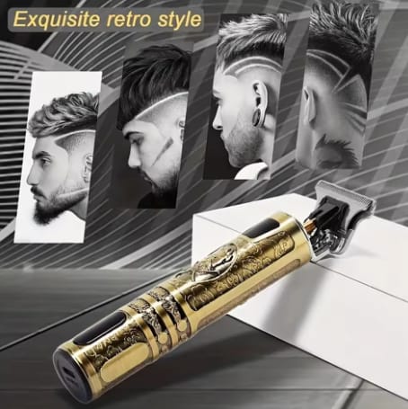 Metal Body Vintage T9 Hair Trimmer for Men – Professional USB Rechargeable Beard & Hair Cutting Machine