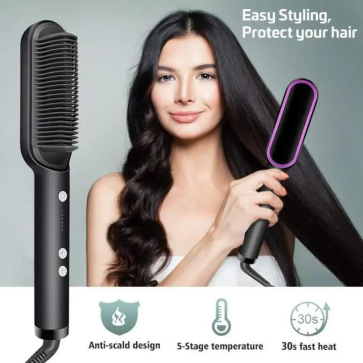 909 Hair Straightener Brush – Electric Hair Straightener Comb with 6 Heating Modes