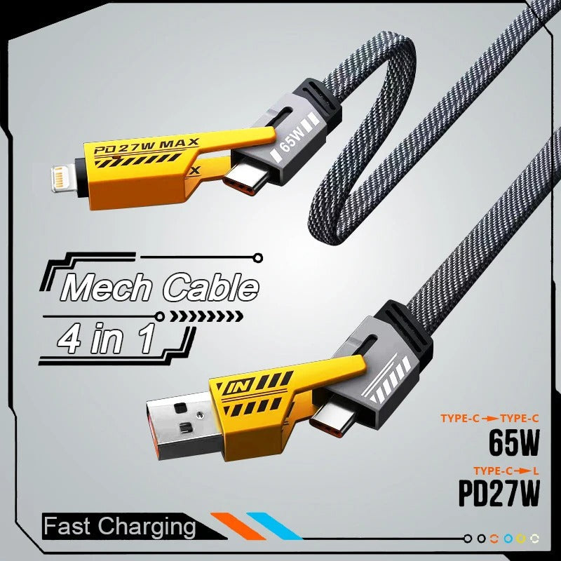 4-in-1 Data Cable – USB-C & Lightning Connectors, Braided Durable Design, Fast Charging