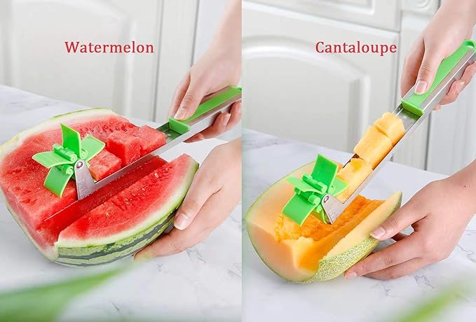 Windmill Watermelon Cube Cutter – Stainless Steel Watermelon Slicer Wheel Fruit Knife & Corer