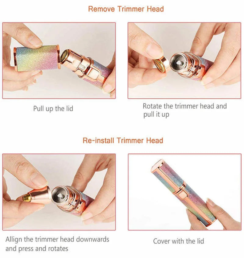 Rechargeable 2-in-1 Eyebrow Trimmer & Facial Hair Remover for Women– USB Charging, Painless & Portable