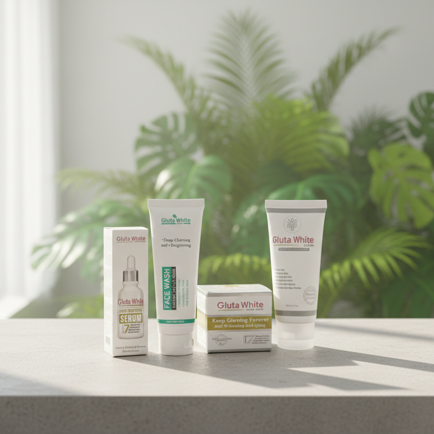 Gluta White 4-in-1 Skincare Set – Face Wash, Serum & Night Cream for Hydrating & Brightening Care
