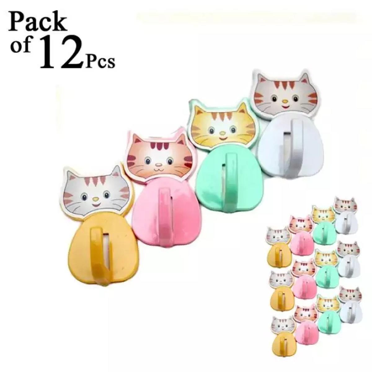 12 Pcs Cat Kitty Wall Hooks – Metallic Decorative Hooks for Keys, Kitchen, Bathroom & Home Organization