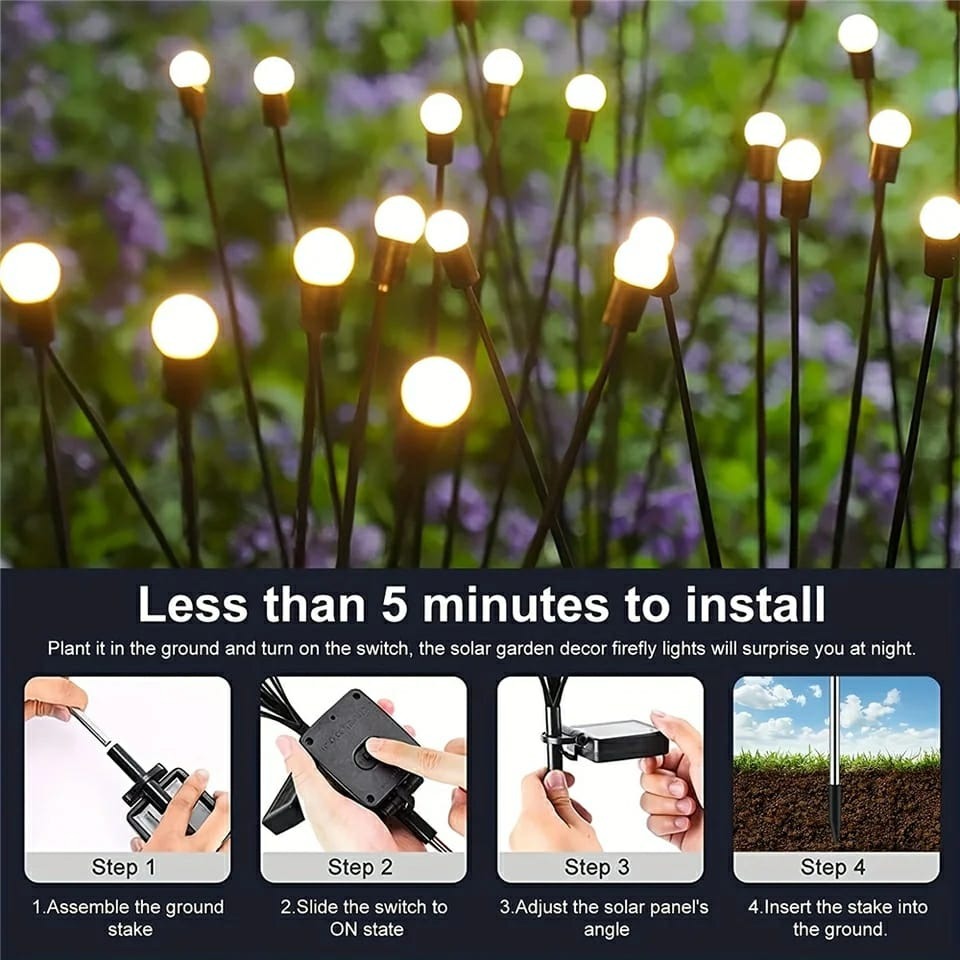 Upgraded Solar Powered Firefly Garden Lights – Outdoor Waterproof Decorative Lighting for Home & Garden
