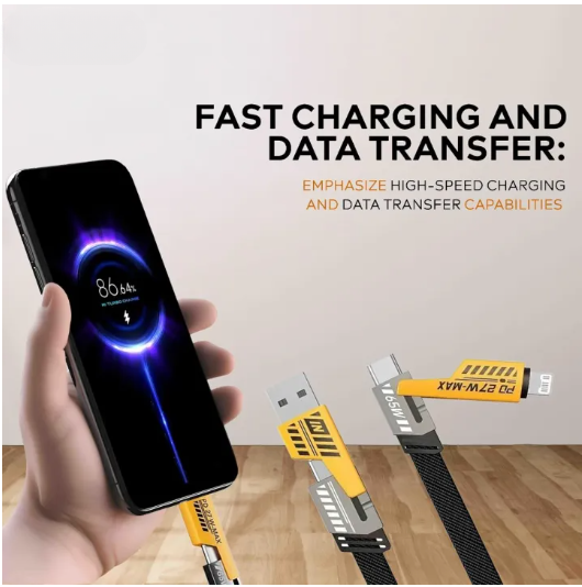 4-in-1 Data Cable – USB-C & Lightning Connectors, Braided Durable Design, Fast Charging
