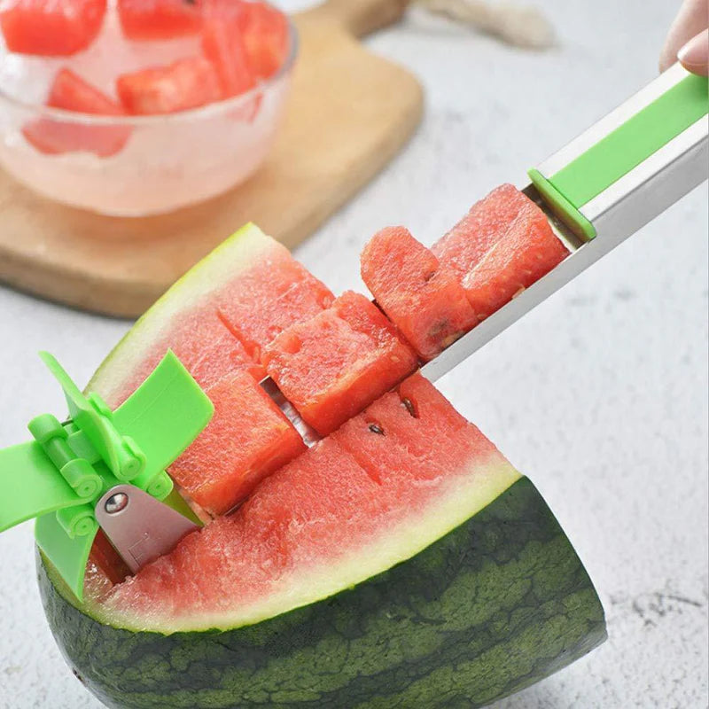 Windmill Watermelon Cube Cutter – Stainless Steel Watermelon Slicer Wheel Fruit Knife & Corer