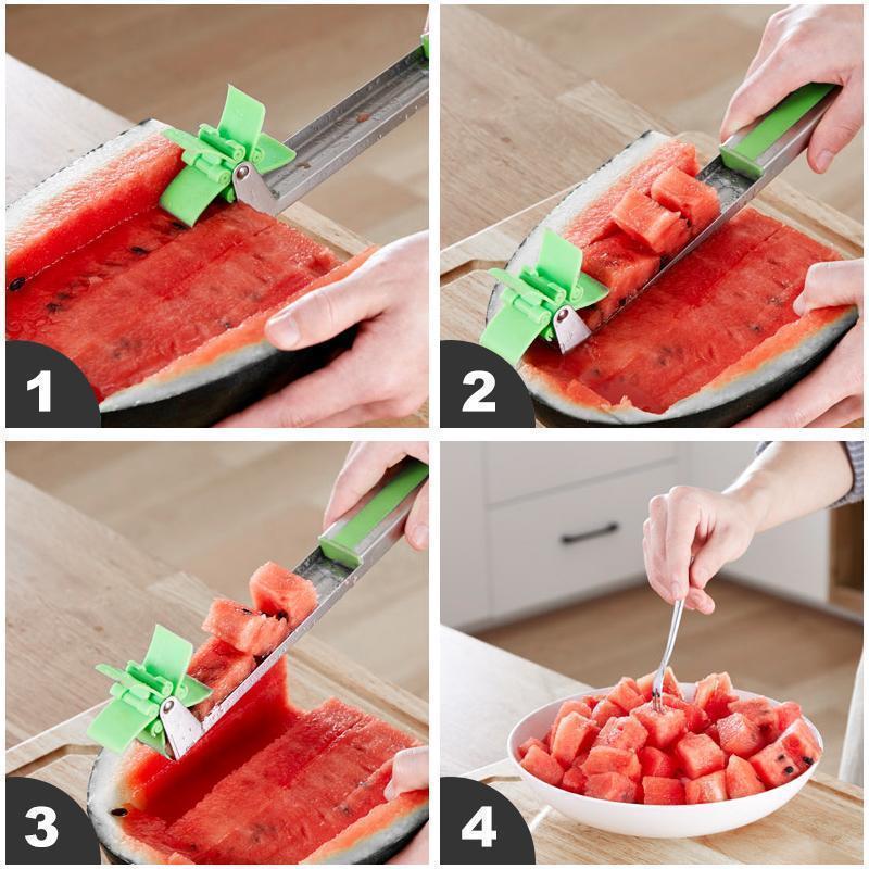 Windmill Watermelon Cube Cutter – Stainless Steel Watermelon Slicer Wheel Fruit Knife & Corer