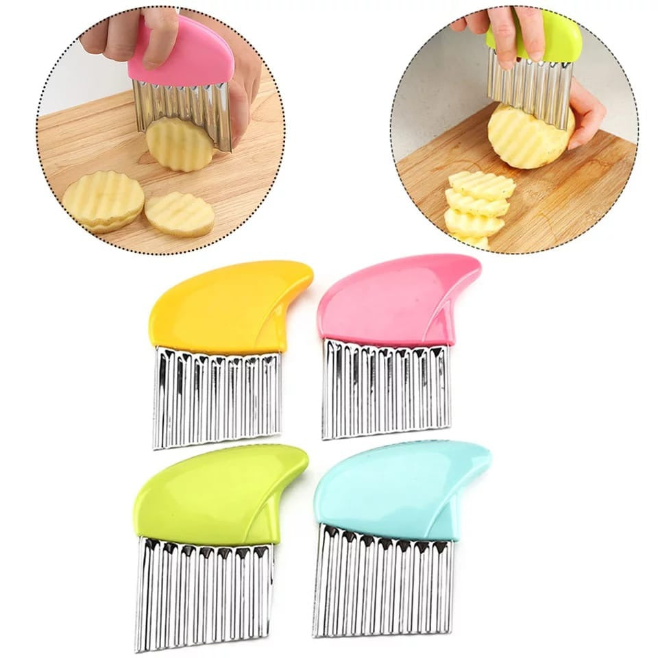 French Fry Crinkle Cutter – Stainless Steel Wavy Slicer Knife for Potatoes, Vegetables & Fruits
