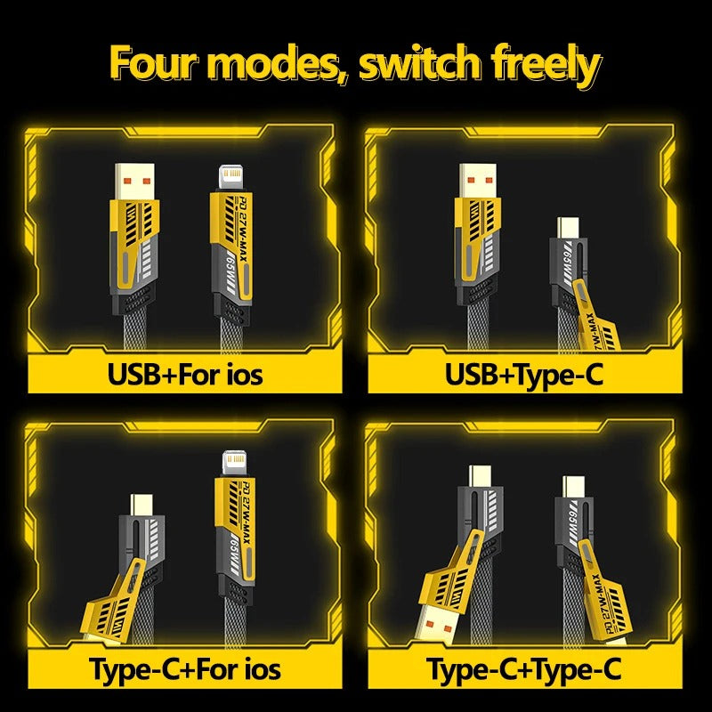 4-in-1 Data Cable – USB-C & Lightning Connectors, Braided Durable Design, Fast Charging
