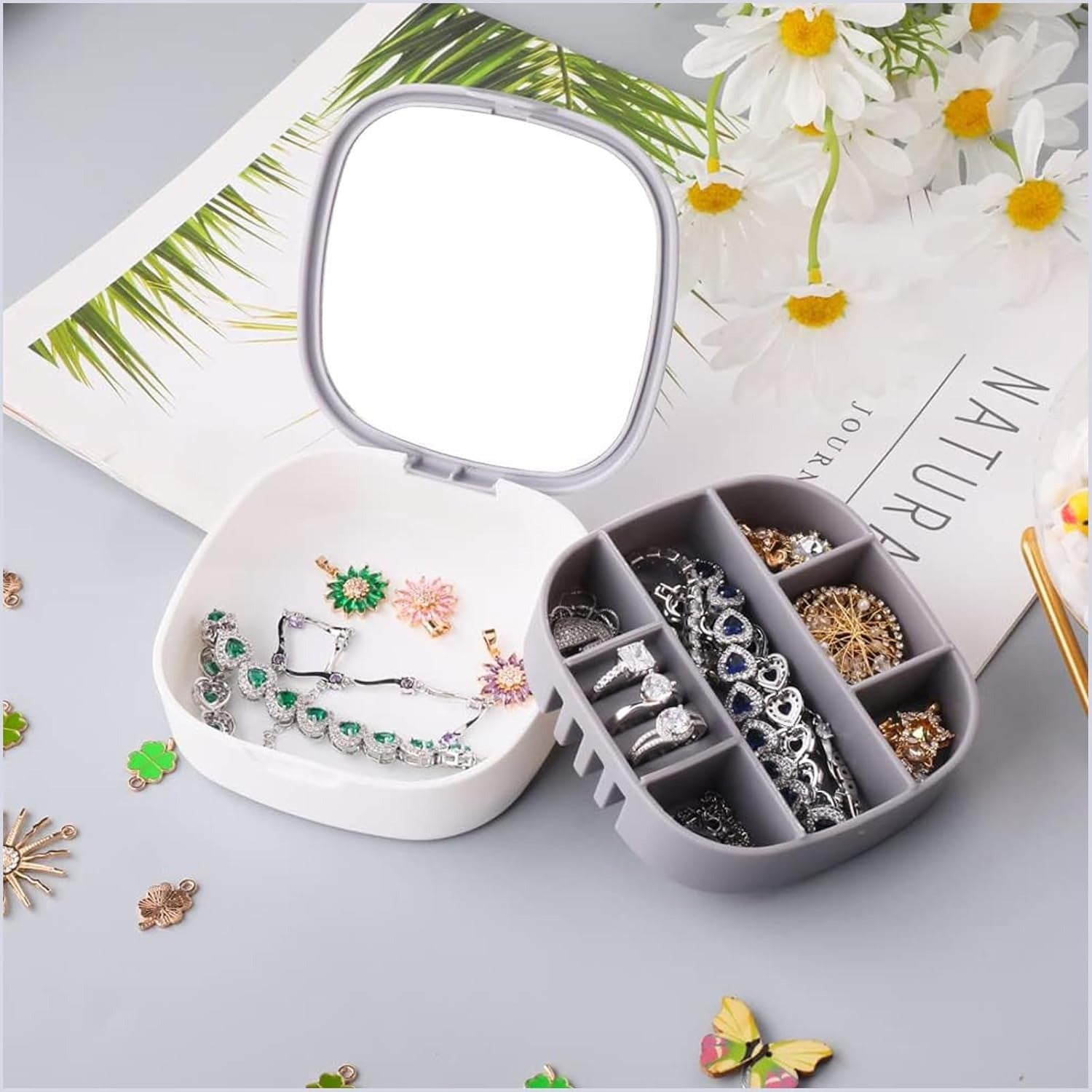 Small Portable Jewellery Box – Compact Storage Case for Earrings, Necklaces & Rings (Travel Friendly)