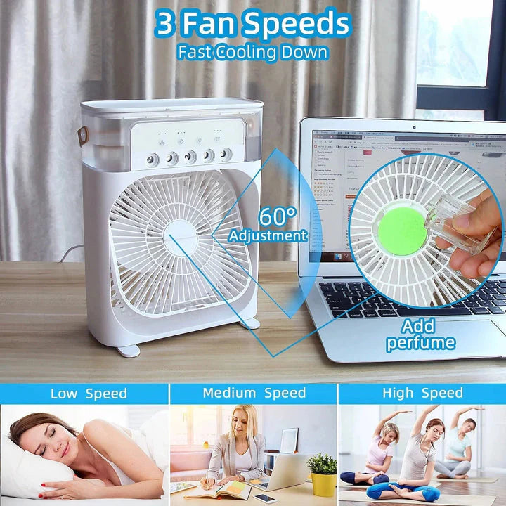10-Inch Portable Air Conditioner Fan – USB Electric Fan with LED Night Light, Water Mist & Humidifier