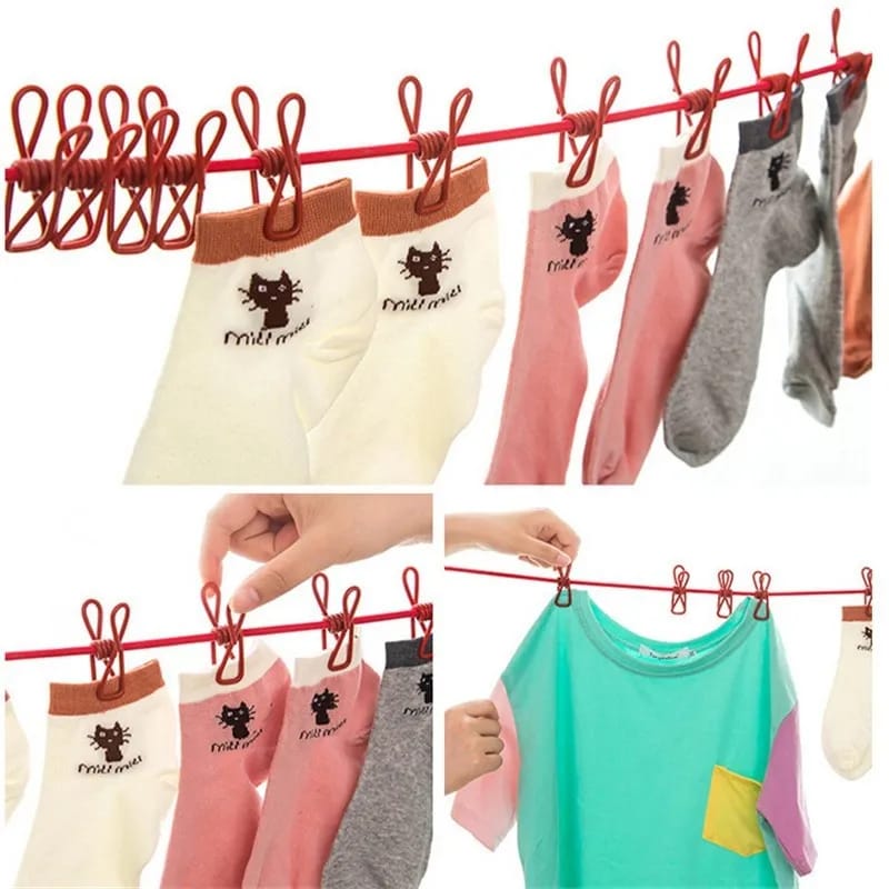 Clip & Hang Portable Clothesline – Elastic, Windproof & Eco-Friendly for Travel & Home Use