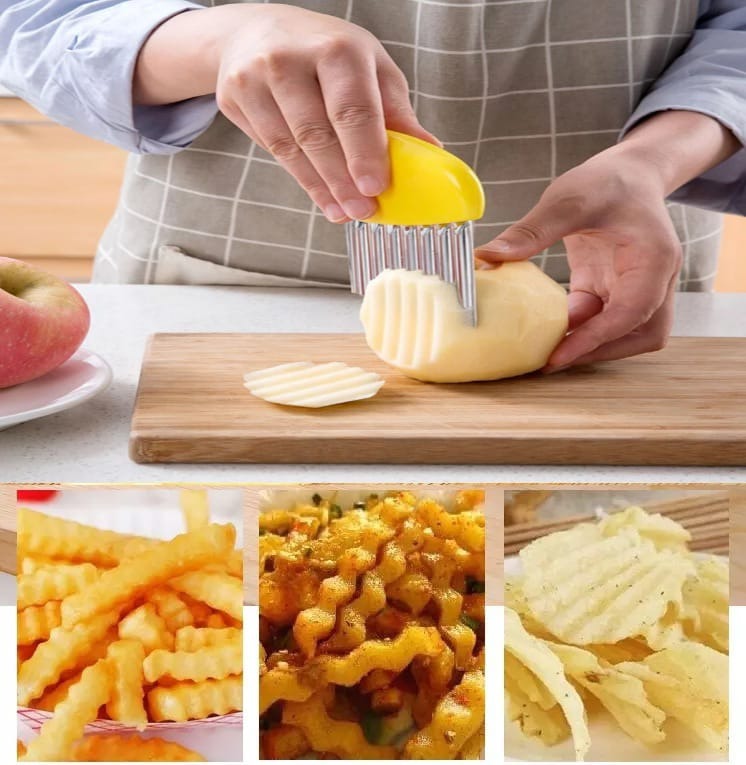 French Fry Crinkle Cutter – Stainless Steel Wavy Slicer Knife for Potatoes, Vegetables & Fruits