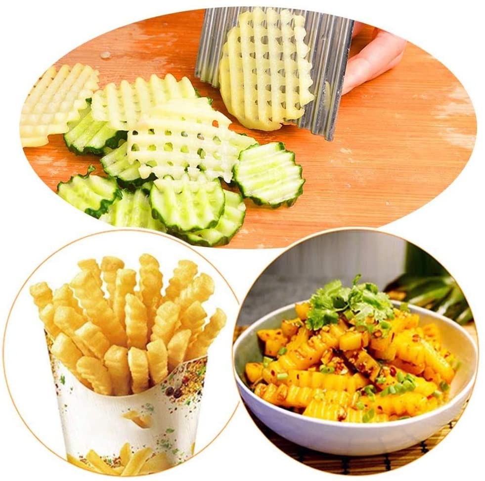 French Fry Crinkle Cutter – Stainless Steel Wavy Slicer Knife for Potatoes, Vegetables & Fruits